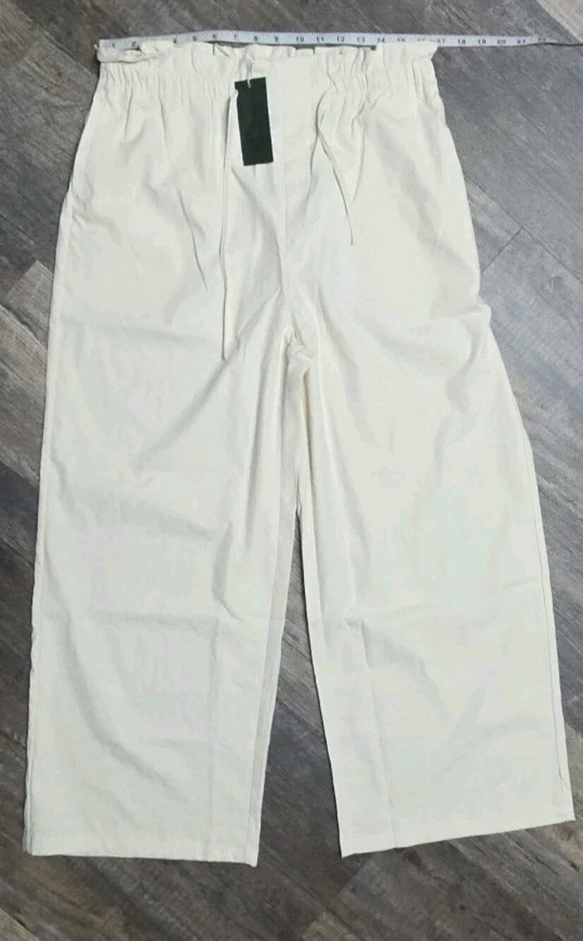 NWT Tugege Womens 2XL Cream Wide Leg Pants Elastic Waist Drawstring Boho Lounge